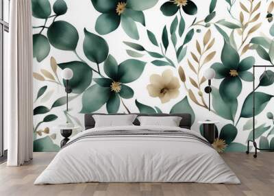 Floral seamless pattern with abstract green and beige flowers background Wall mural