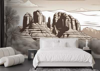 Sedona Arizona Landmark in mono line illustration background Wall mural