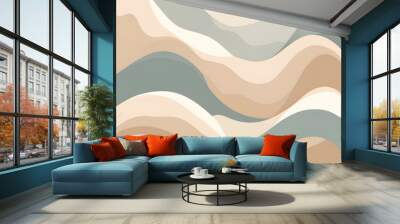 Soft earth tone pastel color organic shape and curve line art background Wall mural