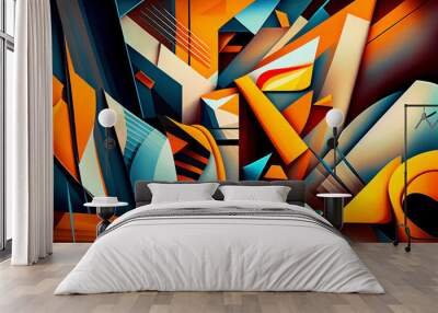 Abstract background, cubism style. Background with colorful geometrical shapes. Created with generative ai Wall mural