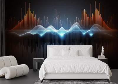 Abstract sound waves. Music equalizer effect. Colorful frequencies on dark background. Created with Generative AI Wall mural