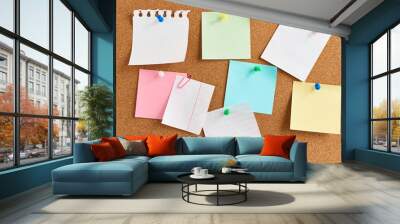 Cork board with a pinned colored blank notes Wall mural