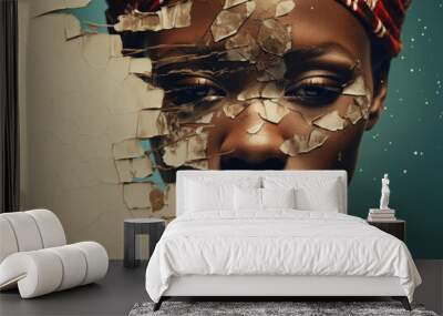 Creative portrait of black woman. Stylish fashion concept with african ethnicity female model Wall mural