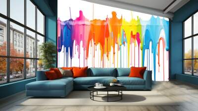 Rainbow colored paint dripping on white background. Banner with colored oil streaks Wall mural