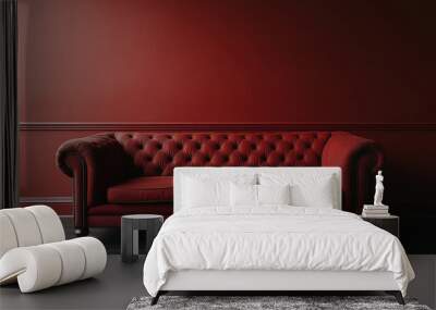 Red sofa against empty wall background. Modern couch in living room interior. Interior furniture Wall mural