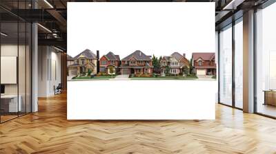 Row of detailed miniature model houses. Suburban neighborhood isolated on white background Wall mural