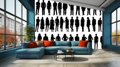 Set of business people silhouette, man and woman team, isolated on white background Wall mural