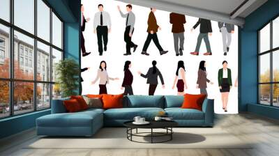 Set of business people walking and standing. Collection of businessman and woman.  Men and women in full length. Inclusive business concept. Vector illustration isolated on white background. Wall mural