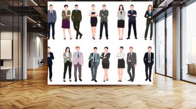 Set of pair of business man and women in Different pose standing in a row. Wall mural