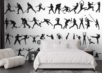 Set of vector silhouettes of people in sports Wall mural