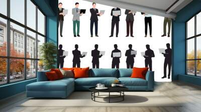 Set of working business people using laptop and tablet. Easy editable layered vector illustration. Wall mural