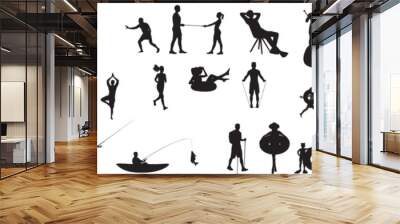 Silhouette of happy people enjoying summer vacation.  Wall mural