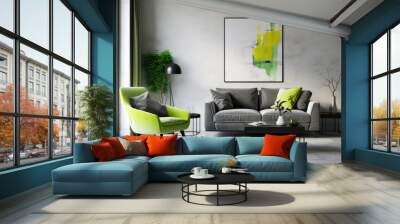 Modern living room with bright accent arm-chair Wall mural