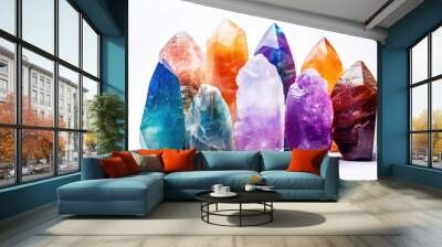 Therapy with healing reiki chakra crystals. Gemstones for meditation and spiritual practices Wall mural