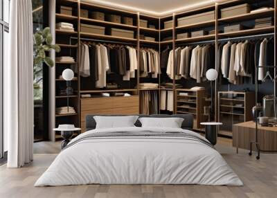 Walk-in wardrobe, closet, dressing romm in large modern house Wall mural