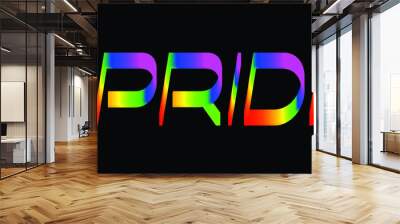 #PRIDE in colorful rainbow text on black background Wall mural