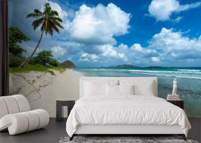 Beautiful tropical Long Bay beach on Tortola with views across to Jost Van Dyke on the horizon in the British Virgin Islands Wall mural