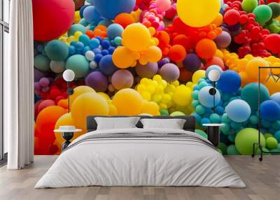 Bright abstract background of jumble of rainbow colored balloons celebrating gay pride Wall mural