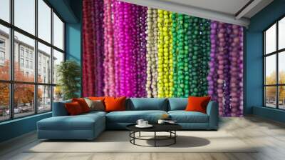 bright background of handmade strands of colorful beads at outdoor crafts market in rio de janeiro,  Wall mural