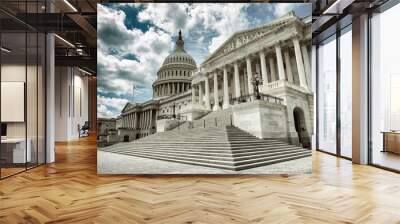 Stark cloudy weather over empty exterior view of the US Capitol Building in Washington DC, USA Wall mural