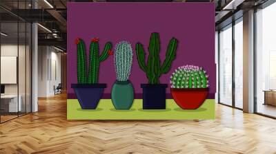 Beautiful vases with cactus Wall mural