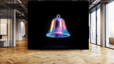 3d bell icon isolated on black background. Realistic render hologram ringing bell. Wall mural