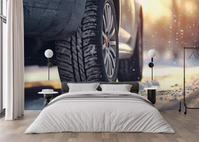 car wheel in the snow Wall mural