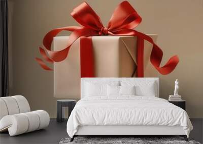 Photo of gift box and red ribbon Wall mural