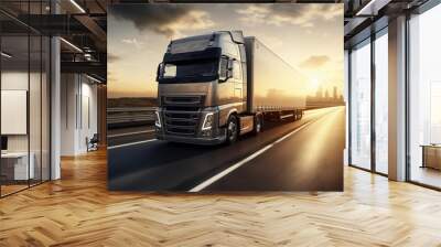 truck on the road Wall mural