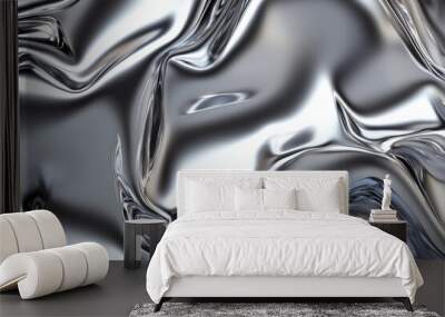 Wavy Texture of Aluminum Metal Foil. Metallic Chromed Background Wall mural