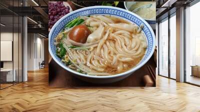 Close up of a bowl of Chinese style noodle soup      Wall mural