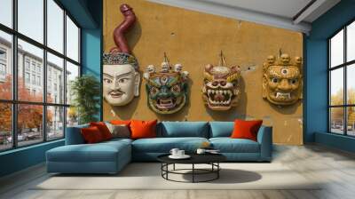 Famous bhutanese character masks - colorful mask from bhutanese religion characters Wall mural