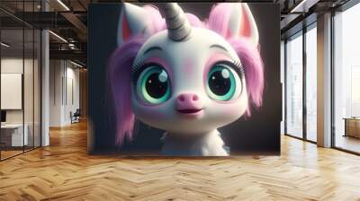 adorable baby unicorn with magic background. Created with Generative AI. Wall mural