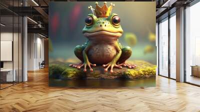 Cute frog with a crown. Created with Generative AI. Wall mural