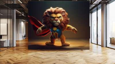 Cute lion superhero. Created with generative AI. Wall mural