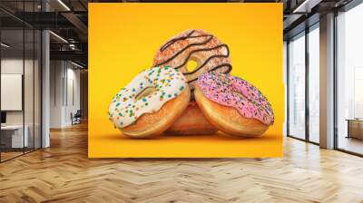 Delicious colorful donut set. 3d rendering Wall mural