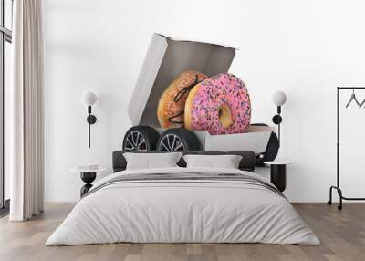 donut delivery. Concept delivery . 3d rendering Wall mural