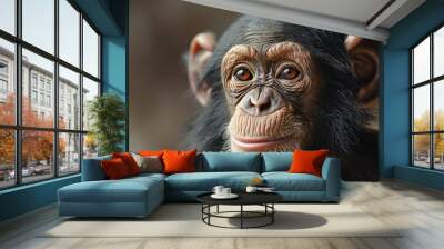 Portrait of a young baby chimpanzee. Created with generative AI. Wall mural