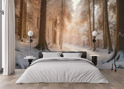 snowy forest after a snowfall. created with generative ai. Wall mural