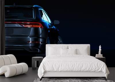 Sports car, studio setup, on a dark background. 3d rendering Wall mural