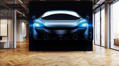 Sports car, studio setup, on a dark background. 3d rendering Wall mural