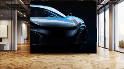 Sports car, studio setup, on a dark background. 3d rendering Wall mural