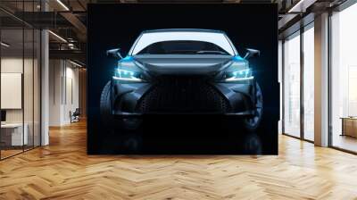 Sports car, studio setup, on a dark background. 3d rendering Wall mural