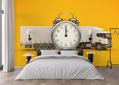 white truck with clock. 3D rendering Wall mural