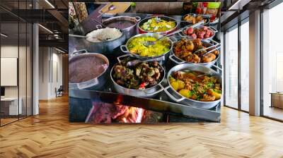 Minas Gerais cuisine made on a wood stove with rice, beans, feijoada, pork, pasta, sausage and chicken Wall mural