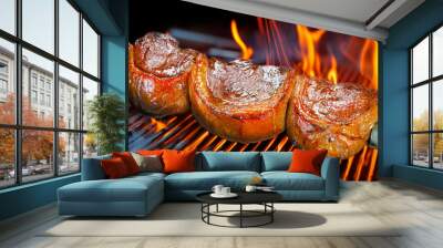 Steak rotisserie at the steakhouse, sliced picanha, Picanha Wall mural