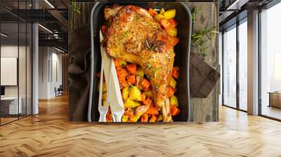 baked turkey thigh with vegetables. Wall mural