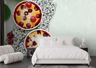 Cherry clafoutis - traditional French sweet fruit dessert. Wall mural