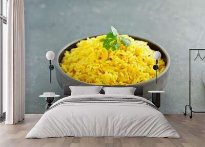 Vegetarian rice with curry and cashew nuts. Wall mural