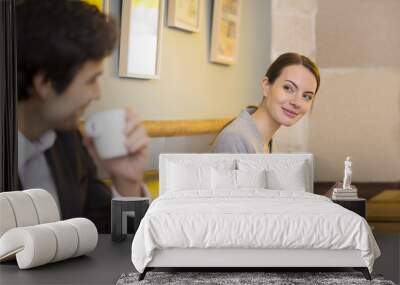 Couple Flirting Together In Bar, restaurant Wall mural